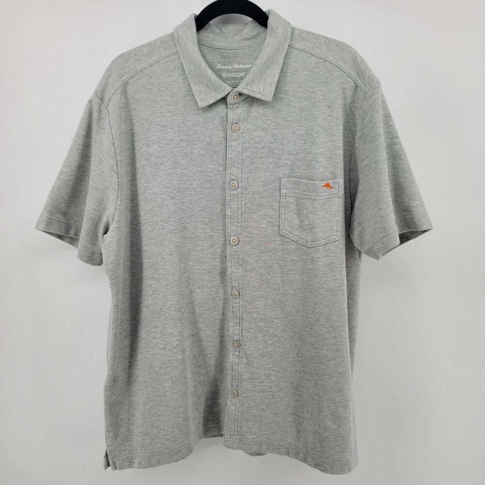 Tommy Bahama IslandZone Supima Polo Shirt Men’s XL Gray Pima Cotton Button Front